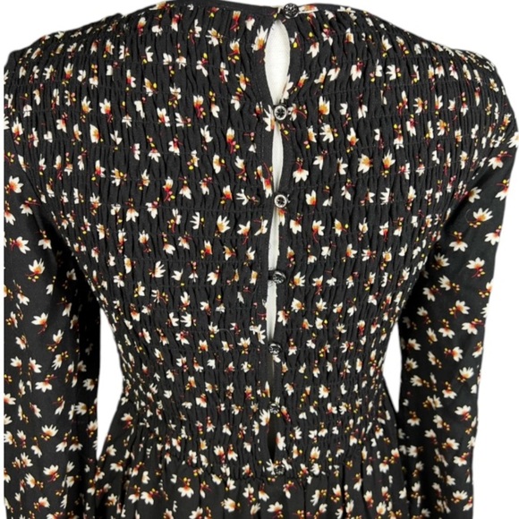 Free People Dress Womens XS Boho Floral Long Sleeve Open Back Smocked Mini - Picture 5 of 11